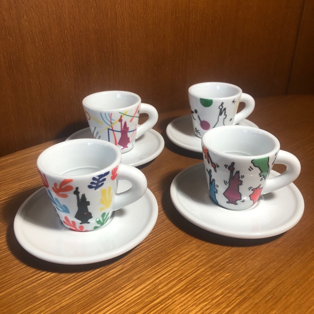 4 Bialetti Arte Espresso Cups w Saucers ✨ Mirò, Kandinsky, Haring, and Matisse